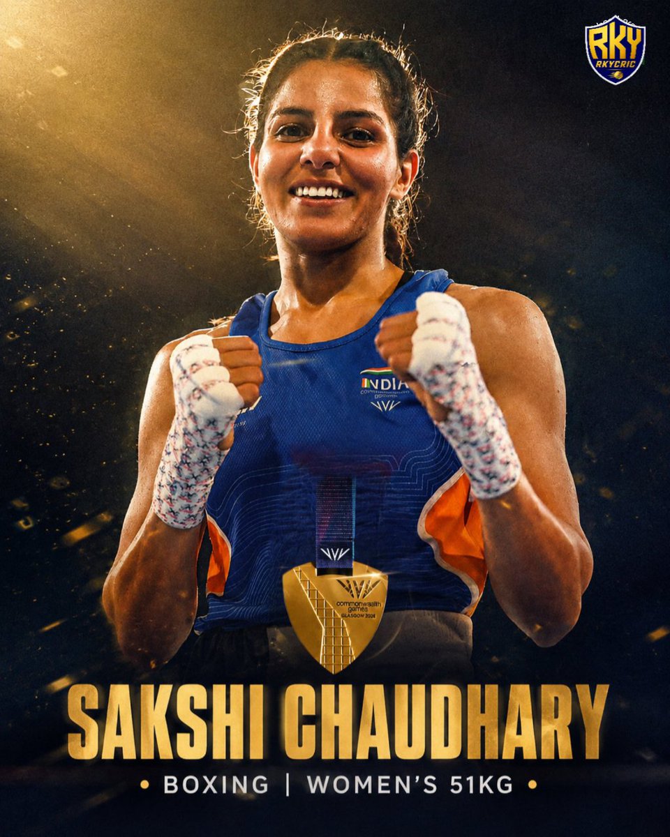 RkyCric's tweet photo. SAKSHI CHAUDHARY WINS GOLD 🥇🇮🇳

Sakshi Chaudhary defeated Ruby White of England 5-0 by unanimous decision to become the Commonwealth Games Women’s 51kg champion.

#teamindia #WomenInBlue #rkycric #coti🇮🇳 https://t.co/qdyZbWKc4M