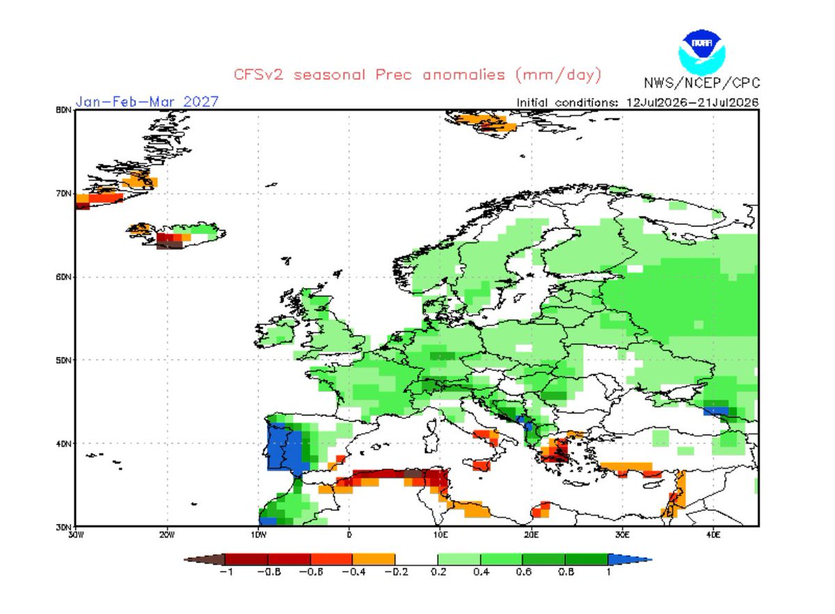 meteovillages's tweet photo. ❄️🌨️ #Hiver 2026-2027 : face à un super #ElNino record, l'hiver prochain pourrait être marqué par une circulation zonale particulièrement importante. 

Nous devrions donc être confrontés à un flux d'ouest doux et humide récurrent entre l'automne et l'hiver prochains. 

Cela dit, un épisode d'El Nino tel que nous l'attendons (+4°C ?!) ne s'est jamais produit auparavant, et devrait dépasser possiblement celui de 1877, qui était jusque-là le plus intense jamais observé. Nous ne connaissons donc pas réellement les conséquences possibles et inattendues sur les téléconnexions hivernales à l'échelle de la planète. 

L'impact d'un tel El Nino sur le vortex polaire reste sans équivalent historique pour évaluer son impact de manière empirique. 

En réalité, en dehors des simulations nous ne savons pas trop à quoi nous attendre. 

Une circulation zonale marquée n'empêche pas des ondulations et des décrochages polaires bien entendu. Les modèles saisonniers ne peuvent pas anticiper ça. Mais il est possible que nous soyons confrontés à un scénario comparable à celui de la seconde partie du dernier hiver, avec d'abondantes pluies et des inondations. 

🔸Ça restera bien entendu largement à vérifier. Les prévisions saisonnières pour l'hiver se font habituellement entre octobre et novembre.