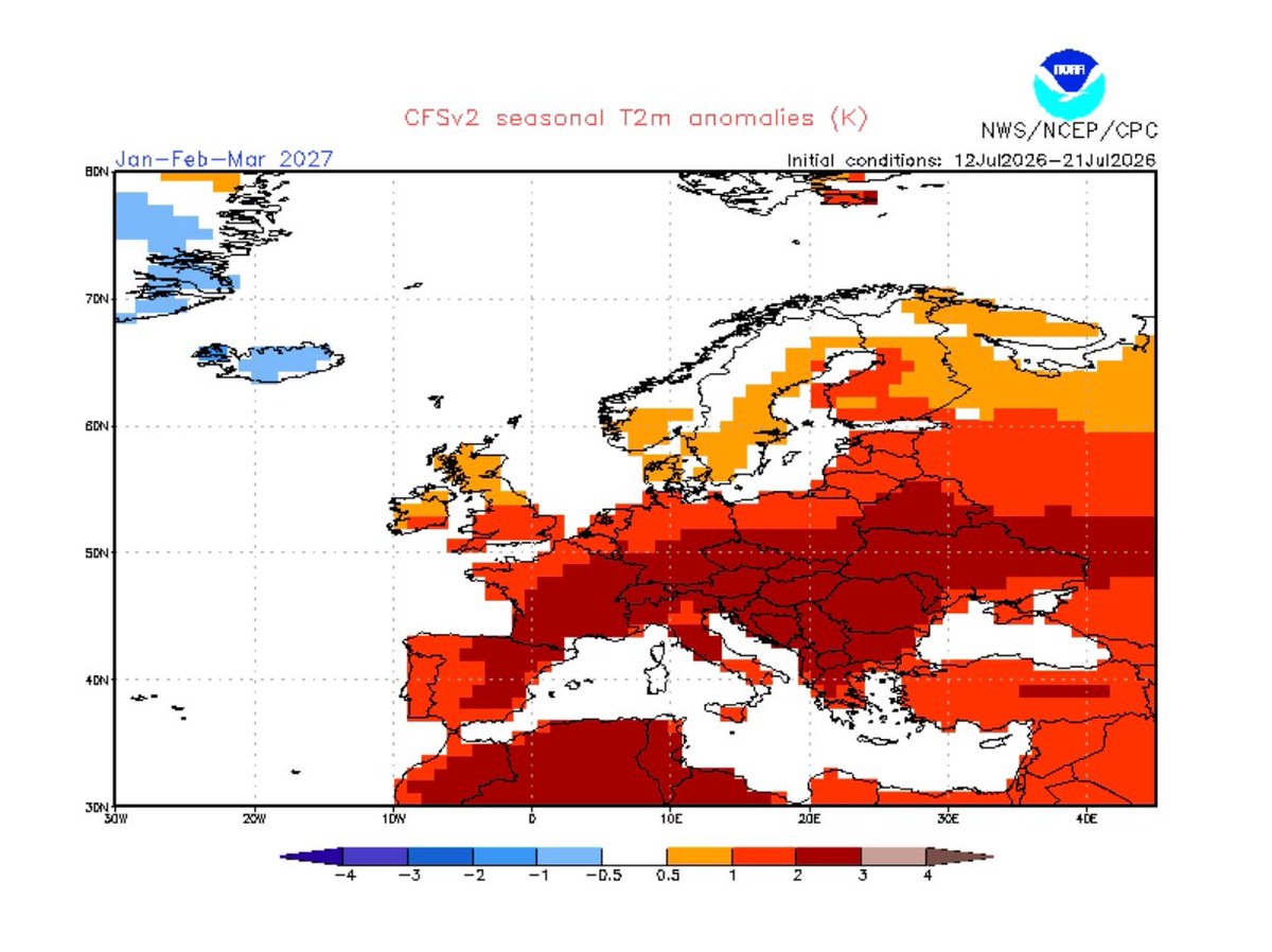 meteovillages's tweet photo. ❄️🌨️ #Hiver 2026-2027 : face à un super #ElNino record, l'hiver prochain pourrait être marqué par une circulation zonale particulièrement importante. 

Nous devrions donc être confrontés à un flux d'ouest doux et humide récurrent entre l'automne et l'hiver prochains. 

Cela dit, un épisode d'El Nino tel que nous l'attendons (+4°C ?!) ne s'est jamais produit auparavant, et devrait dépasser possiblement celui de 1877, qui était jusque-là le plus intense jamais observé. Nous ne connaissons donc pas réellement les conséquences possibles et inattendues sur les téléconnexions hivernales à l'échelle de la planète. 

L'impact d'un tel El Nino sur le vortex polaire reste sans équivalent historique pour évaluer son impact de manière empirique. 

En réalité, en dehors des simulations nous ne savons pas trop à quoi nous attendre. 

Une circulation zonale marquée n'empêche pas des ondulations et des décrochages polaires bien entendu. Les modèles saisonniers ne peuvent pas anticiper ça. Mais il est possible que nous soyons confrontés à un scénario comparable à celui de la seconde partie du dernier hiver, avec d'abondantes pluies et des inondations. 

🔸Ça restera bien entendu largement à vérifier. Les prévisions saisonnières pour l'hiver se font habituellement entre octobre et novembre.