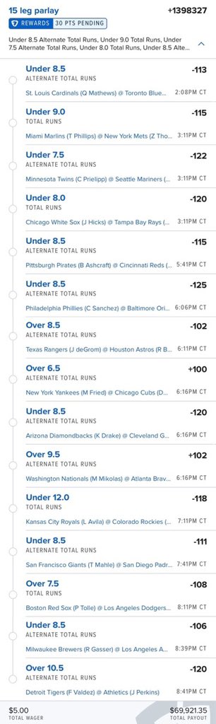 thepropdealer's tweet photo. Model Sweep Parlays: 8/1

August has finally arrived  🔥

⚾️ Totals @ +1,398,000
💵 $5 pays $69,000
🔗 https://t.co/OIg4fLZo9L

⚾️ Spreads @ +110,000
💵 $5 pays $5,500
🔗 https://t.co/Jf2MmubRfn

⚾️ Moneylines @ +468,000
💵 $5 pays $23,000
🔗 https://t.co/mIkpDQuDNZ

⚾️ YRFIs @ +483,000
💵 $5 pays $24,000
🔗 https://t.co/8h94cLQT6J

Remember: Bet tiny amounts on these each day if you're tailing, even if it's just 20 cents.

These bets will lose most of the time but we're doing it for that one perfect day! 🫡