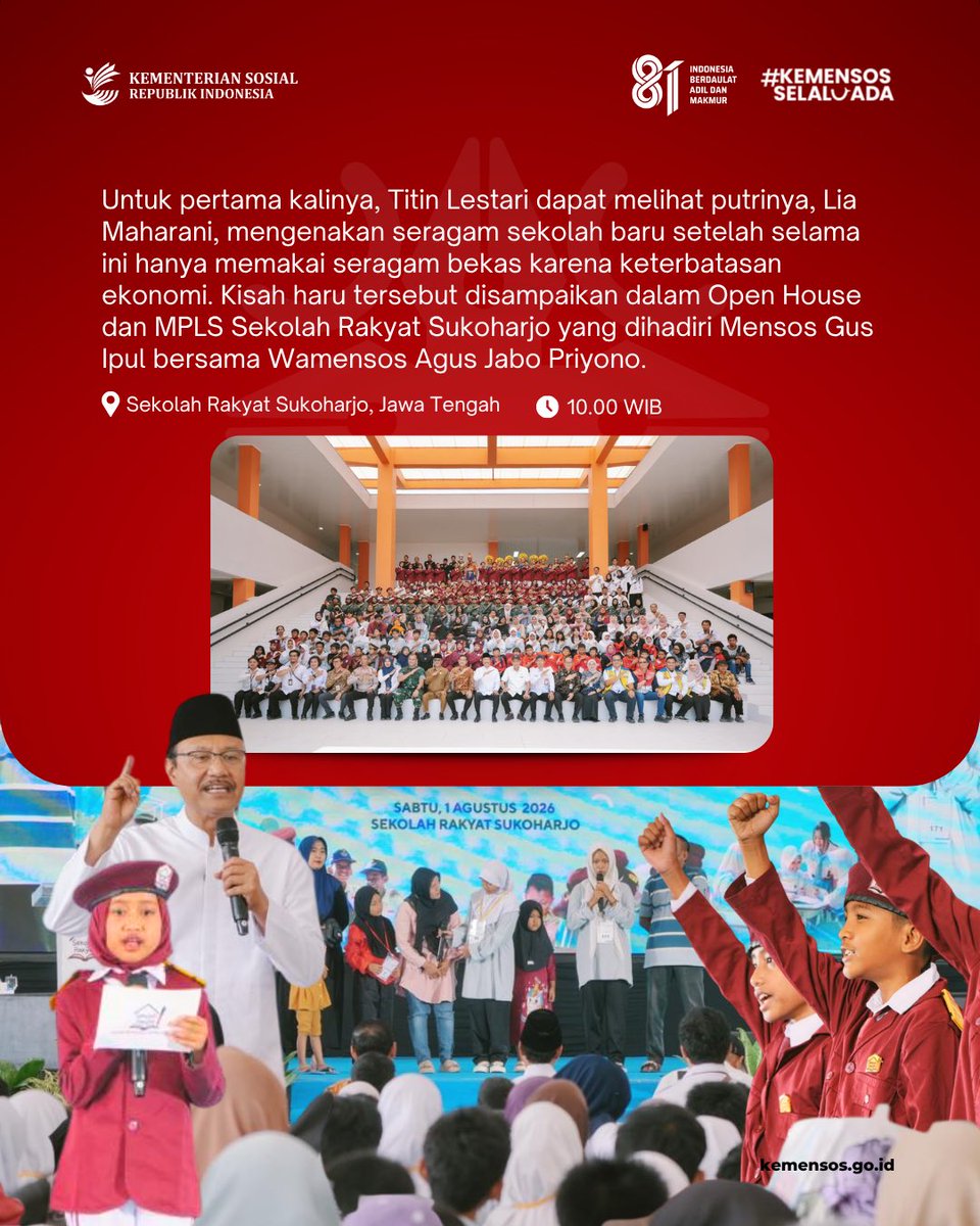 KemensosRI's tweet photo. Lebih dari 1.000 taruna Akademi TNI dan Akademi Kepolisian siap jadi kakak asuh dalam Program Taruna Bhakti Sekolah Rakyat 2026, mendampingi siswa selama MPLS 🎒

Selain itu, ada kabar apa lagi? Intip selengkapnya di #SelaluAdaKabarBaik edisi 1 Agustus! https://t.co/AwngD0nol4