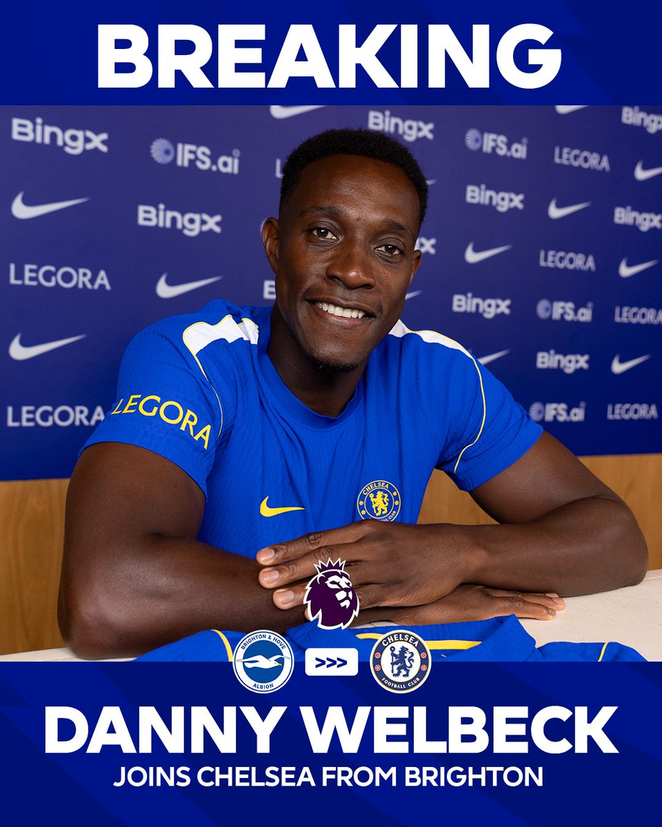 premierleague's tweet photo. Danny Welbeck has completed his move to @ChelseaFC, signing a contract which will run to 2028 ✍️ https://t.co/EGx9sCTdis