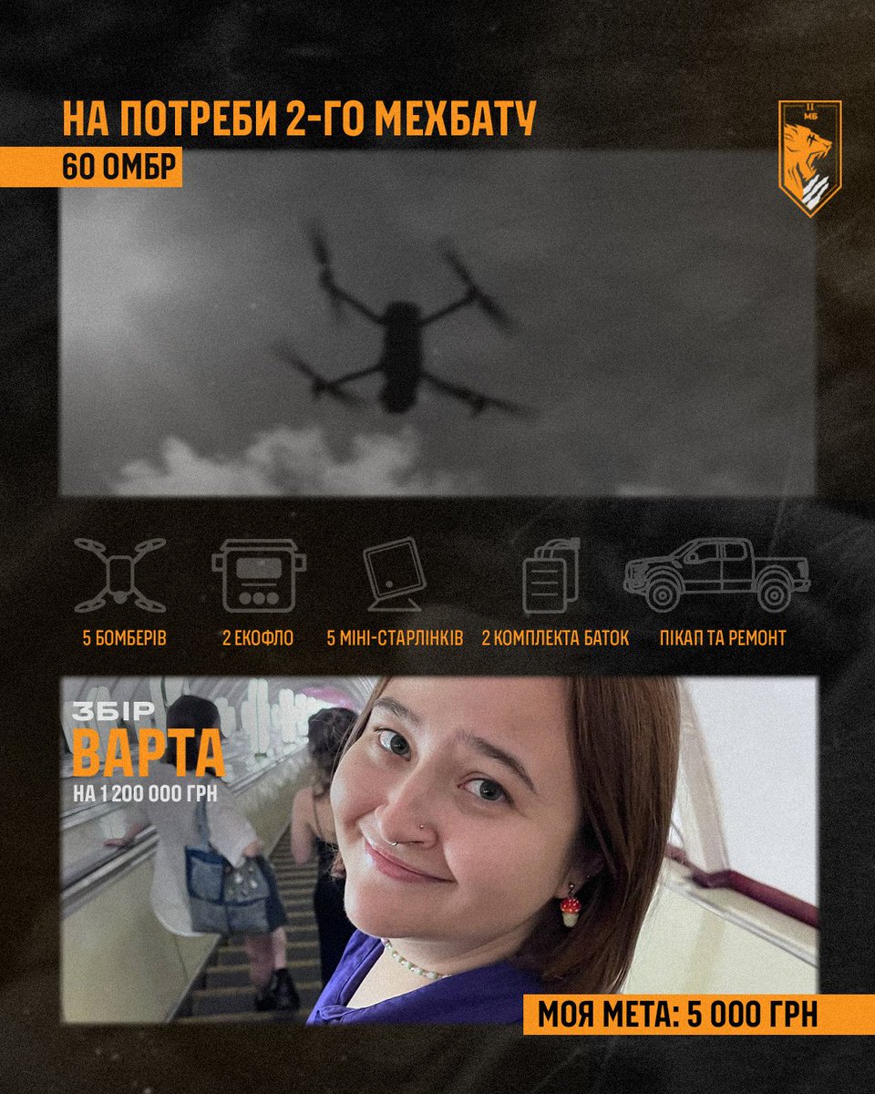 bentezhnaya's tweet photo. 🔥 Маю новий ЗБІР «ВАРТА» для @2mb_60ombr 

Батальйон працює на лиманському напрямку і потребує надійне плече тилу!

Мусимо забезпечити підрозділ необхідним: авто, дронами, старлінками та іншим.

📍Моя ціль – 5 000 грн.
 Загальна мета — 1 200 000 грн.
🫙https://t.co/zTMTWBZLrD https://t.co/Bqi59GgsSy