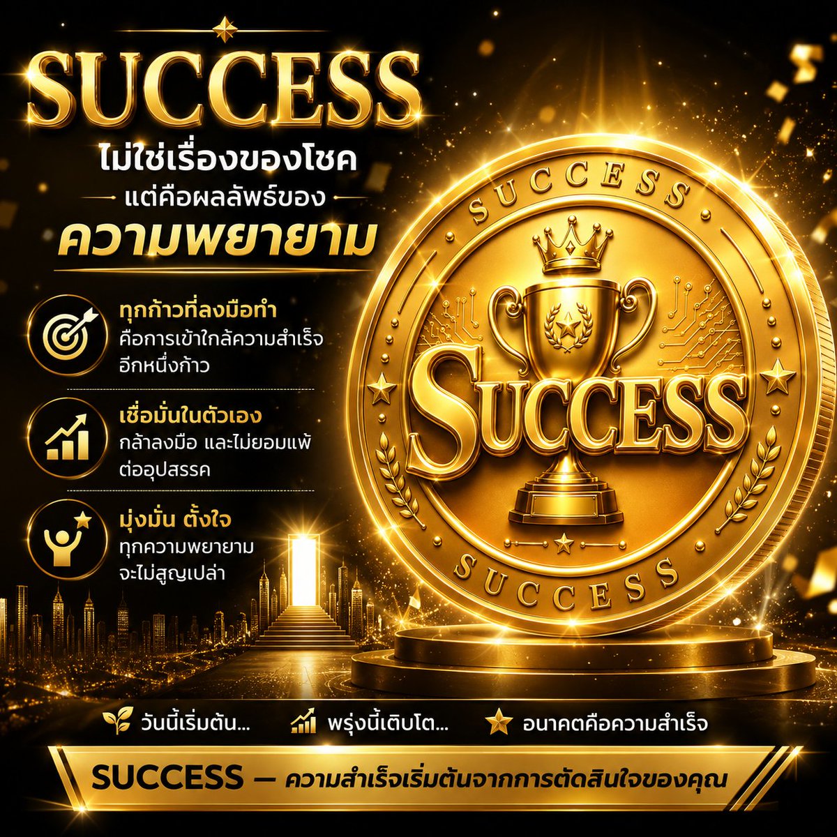 SUCCESScoi6deb's tweet photo. 🏆 SUCCESS ไม่ใช่เรื่องของโชค แต่คือผลลัพธ์ของความพยายาม

ทุกก้าวที่ลงมือทำ คือการเข้าใกล้ความสำเร็จอีกหนึ่งก้าว

เชื่อมั่นในตัวเอง กล้าลงมือ และไม่ยอมแพ้ต่ออุปสรรค

✨ วันนี้เริ่มต้น... พรุ่งนี้เติบโต... อนาคตคือความสำเร็จ

🌟 SUCCESS — ความสำเร็จเริ่มต้นจากการตัดสินใจของคุณ https://t.co/v17uerdC20