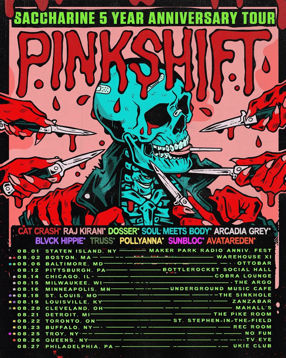 arcadia_grey's tweet photo. Hey! Surprise surprise! We’re ripping some shows with @pinkshiftmd in a couple of weeks! Tickets are live now, get them while you can! 

8/14 Chicago IL
8/15 Milwaukee Wi
8/16 Minneapolis MN
8/18 St. Louis MO

See you in the pit 🤘 https://t.co/YkzIy0KeI8