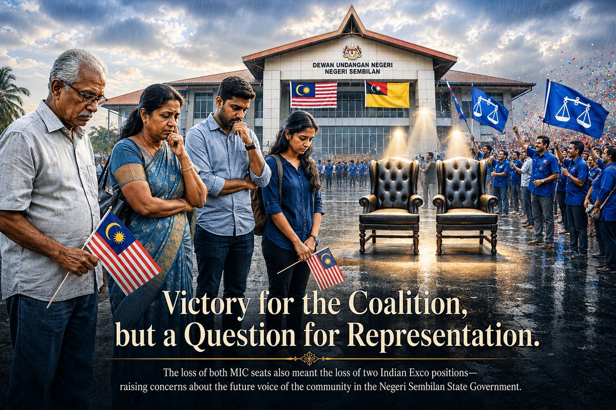 ilamaranr's tweet photo. Since no Indian candidate won in the winning coalition in PRN NS 2026, the community lost 2 Exco positions held before. Loser on a winning side? Think. 🤔

#PRNN9 #PRNNS #PRNNS26 #PRNN926 https://t.co/Kfm5EEUpkI