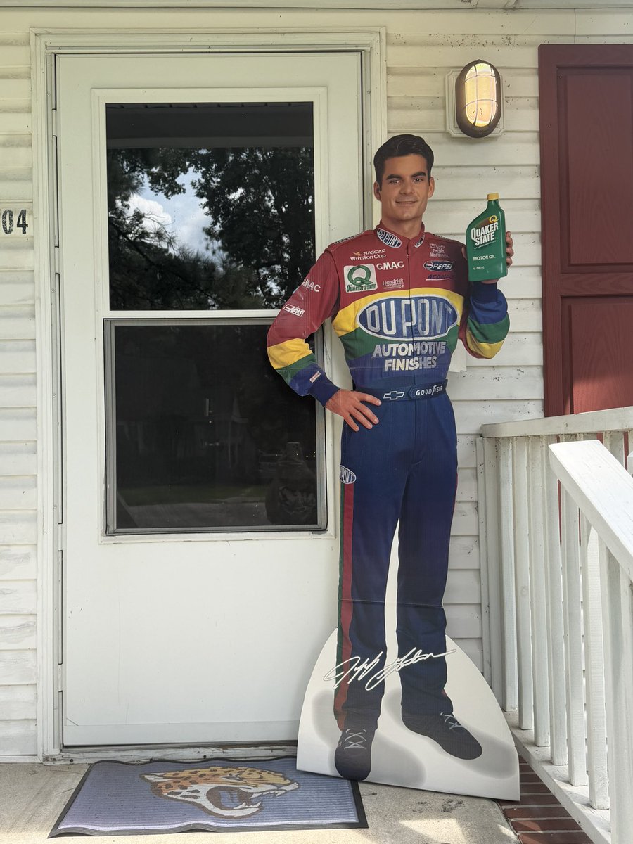 warmcanofbeans's tweet photo. porch goose except it’s a life sized cardboard Jeff Gordon https://t.co/EeJt7Koqdc