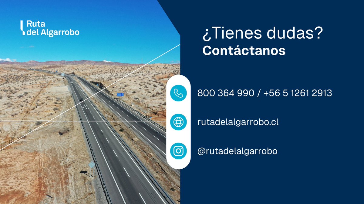 ruta_algarrobo's tweet photo. #RutaDelAlgarrobo 👉 En caso de panne, emergencias o dudas, nos puedes contactar a través de ☎️ 800 364 990, 📲 +56 5 1261 2913, o usar nuestros postes #SOS disponibles. Si necesitas bajar del vehículo, ten precaución y usa tu chaleco reflectante. #Ruta5 #Coquimbo @CarabCoquimbo https://t.co/FiVQIgbJpj