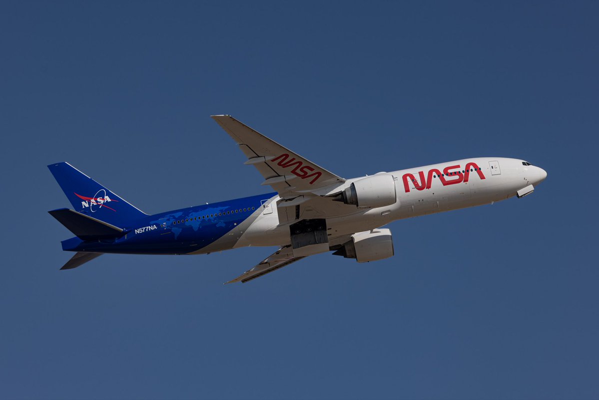 Jonnywithacam's tweet photo. Brand new paint scheme for NASA’s 777 leaving KAMA today https://t.co/L9BP4yquuY
