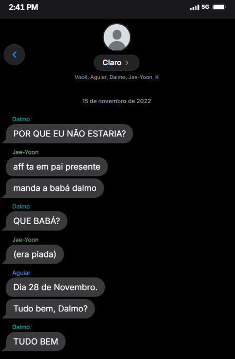 sccpcohen's tweet photo. Mensagens reais tiradas diretamente do celular do careca (Jae que deu o nome do grupo, elu falou que era genial e ninguém ia suspeitar) https://t.co/7BNdOdmiM4
