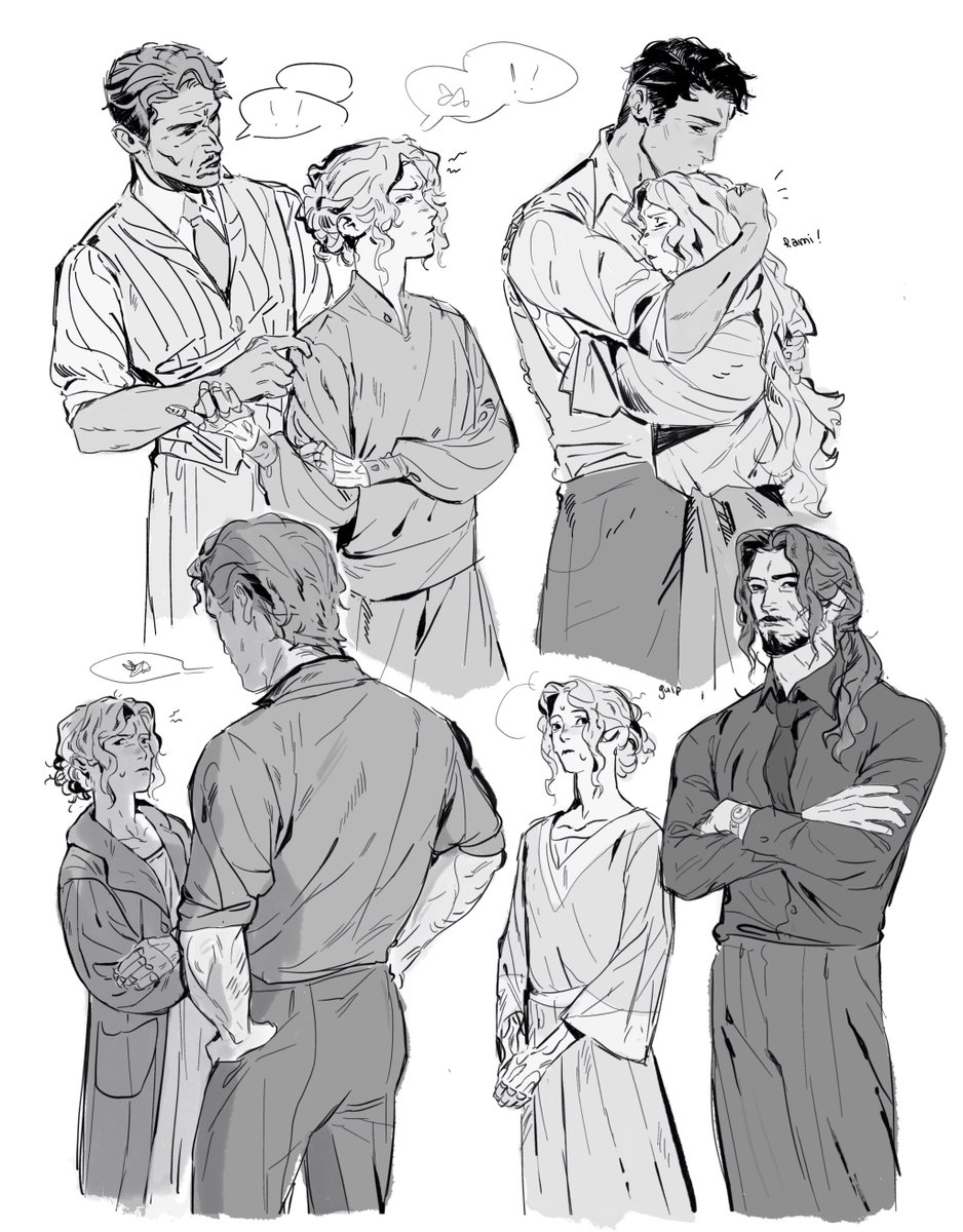 coffinvows's tweet photo. harriet &amp; coterie (rami, lucius) &amp; npcs (markus, dr. tenma) sketches https://t.co/qiNivNNdPB