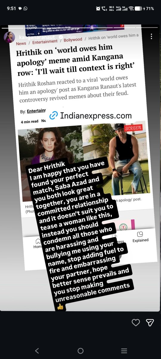 cutestar1431's tweet photo. Kangana Ranaut just proved why class can never be manufactured. For over a decade she was mocked, targeted, trolled, and dragged by fans, media, and endless PR narratives. Yet when the moment came, she chose grace and wished Hrithik & Saba Azad well.
Meanwhile, some people spent years building an image with PR campaigns, headlines, and planted narratives and still couldn't earn the dignity she displayed in one reply.
That's the difference.
Noise demands attention. Class commands respect. 🔥

#KanganaRanaut #HrithikRoshan