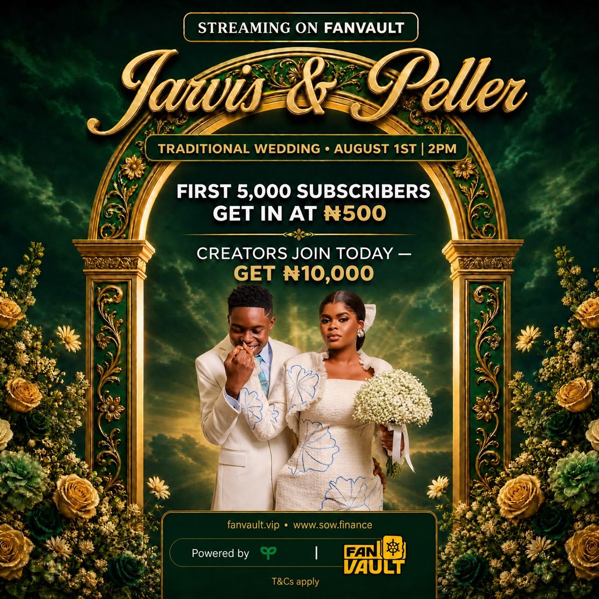 Fredrickgew's tweet photo. It's a special day for Jarvis &amp; Peller. ❤️ You can watch every moment live on FanVault and pay easily from 19 African countries.

📺 Watch here: https://t.co/y7Fn0hfNaX

#JP2026 #FanVault https://t.co/umOCT0qMuF