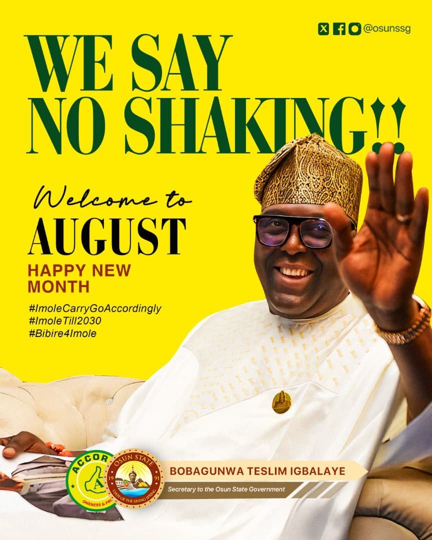 ceebob8's tweet photo. August is our month of triumph. We have weathered the storm, stood firm through every trial, and emerged stronger. We say NO SHAKING!

On August 15, the people will speak loud and clear. By God's grace, Imole will record a resounding victory, &amp; it will echo across Osun State.👍 https://t.co/GiG9bAqUxH