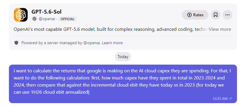 pandawatch88's tweet photo. pretax returns on AI capex for Google, Amazon, and MSFT: 13-18%

According to my Mickey Mouse style calculation, which is as follows:
-incremental cloud ebit: 1H26 annualized vs FY 2023
divided by
-cumulative AI capex 2023-25

mid teens is not the best investment ever, specially compared to the massive ROICs they were generating for the last 15 years, but at least above cost of capital

Caveats:

1-It could be that GPT Sol is pumping up the numbers so that we don't switch him off

2-the EBIT is probably overstated, as part of the incremental cloud ebit since 2023 relates to the installed base pre AI-capex orgy. in addition, "cloud" division has more things besides AI

3-the capex is overstated too, as not all goes to AI cloud

If you haircut the incremental ebit by 50% to account for #2, and haircut the capex say 30% to account for #3, the returns on capex get close to just 10%

4-the numbers the LLM is pulling for Google seem correct, I haven't bothered to check amazon and msft. ask your analyst to do it. make no mistakes

ah im going to ask for the same calculation for Alibaba