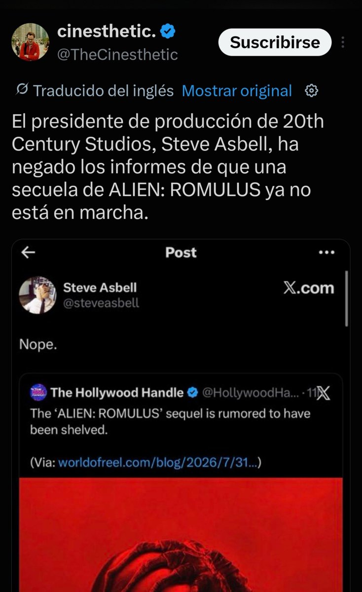 Speedster1997's tweet photo. @JavierValles86 @brucebatman007 Sí, eso acabo de leer yo también! Aunque me extraña el cambio de director, después del éxito de Romulus https://t.co/rH9gT5DrHK