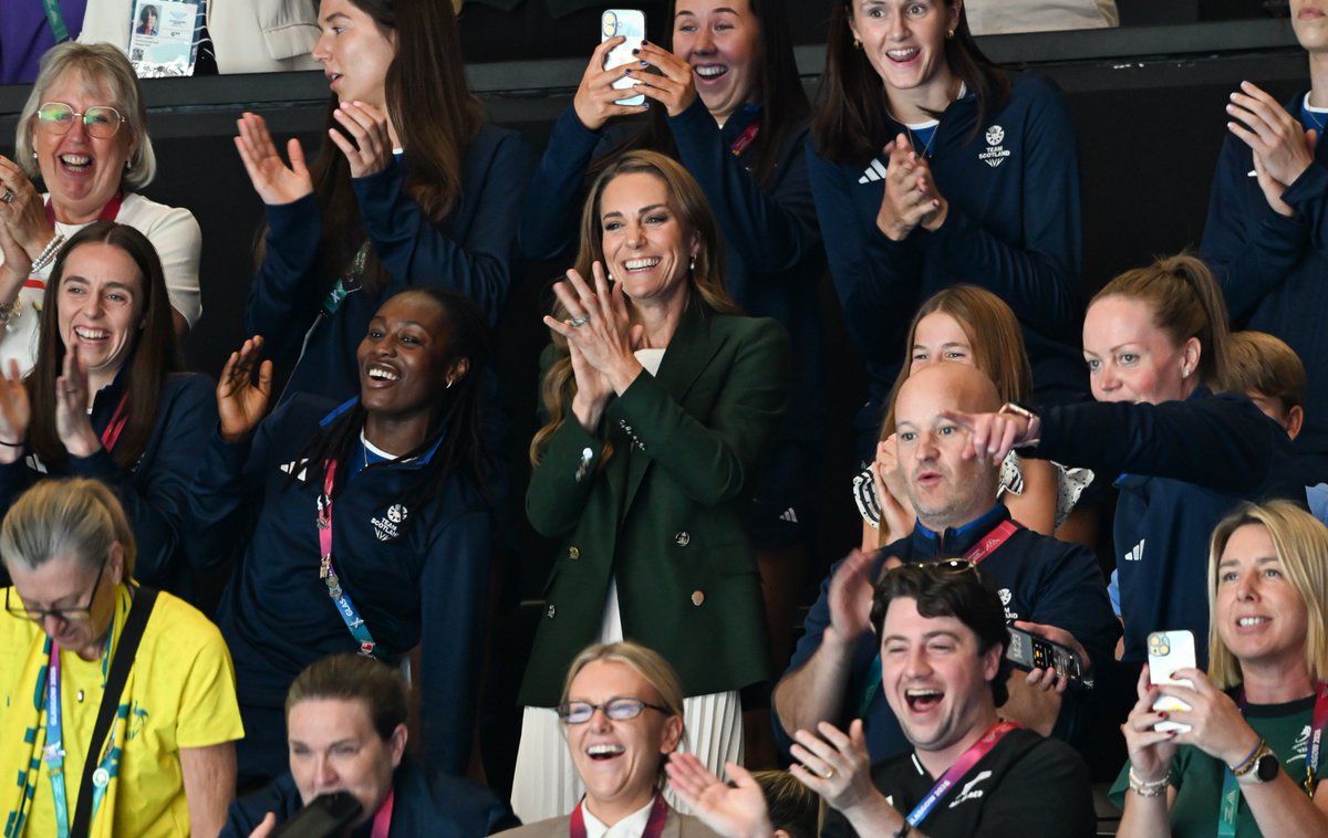 Glasgow_2026's tweet photo. Their Royal Highnesses, the Prince &amp; Princess of Wales, Prince George, Princess Charlotte, and Prince Louis take in the action at the Hydro and the Velodrome today, joined by HRH The Duke of Edinburgh and Commonwealth Games legend Sir Chris Hoy. https://t.co/iKolMS5X1b