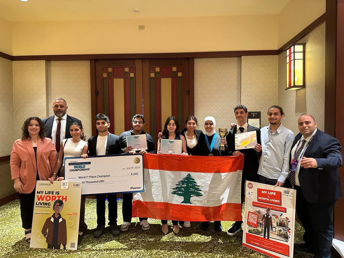 ShehadiKamal's tweet photo. On 31 July 2026, #MITAI participated in a recognition ceremony, attended by Mrs. #May_Makhzoumi, President of the #Makhzoumi_Foundation, celebrating Lebanese students from different universities who achieved leading global rankings at the #Microsoft Office Specialist and #Adobe Certified Professional World Championships.
Congratulations to Rim Al Shafii on ranking first worldwide; Maria Abi Khalil and Ahmad Mattar on ranking fourth; Mohamad Shebbo on ranking sixth; Perla Kassis on ranking seventh; and Mounir Shbib on ranking eighth worldwide.
These results demonstrate the ability of Lebanese youth to compete globally when talent is matched with training and opportunity. I also commend the Makhzoumi Foundation, ITLS, Université La Sagesse, and Rafik Hariri University for their contribution to supporting these talents, developing their skills, and opening pathways to international competition.
Congratulations to our champions and to Lebanon.
في 31 تموز 2026، شاركت وزارة الدولة لشؤون التكنولوجيا والذكاء الاصطناعي ممثلة بالسيدين جيلبير متري وغيورغ يوسف في حفل تكريمي، بحضور السيدة #مي_مخزومي، رئيسة #مؤسسة_مخزومي، احتفاءً بطلاب لبنانيين من جامعات مختلفة حققوا مراكز متقدمة عالمياً في بطولتي Microsoft Office Specialist وAdobe Certified Professional.
أهنئ #ريم_الشافعي على إحرازها المرتبة الأولى عالمياً، و #ماريا_أبي_خليل و #أحمد_مطر على المرتبة الرابعة، و #محمد_شبو على المرتبة السادسة، و #بيرلا_قسيس على المرتبة السابعة، و #منير_شبيب على المرتبة الثامنة عالمياً.
تعكس هذه النتائج قدرة الشباب اللبناني على المنافسة عالمياً عندما تقترن الموهبة بالتدريب والفرصة. كما أحيّي مؤسسة مخزومي، وITLS، وجامعة الحكمة، وجامعة رفيق الحريري، على مساهمتهم في دعم هذه المواهب وصقل مهاراتها وفتح آفاق المنافسة الدولية أمامها.
مبروك لأبطالنا، ومبروك للبنان.
#لبنان #الشباب_اللبناني #المهارات_الرقمية #التعليم
@mitailebanon @GuyorgY @MitriGilbert
@makhzoumi @tarek_bacha
#Lebanon #LebaneseYouth #DigitalSkills #Education