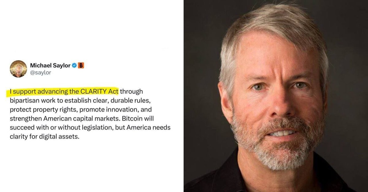 OrryxGlobal's tweet photo. 🇺🇸 Michael Saylor: 

“I support advancing the CLARITY ACT.” https://t.co/sOSohfnyEg