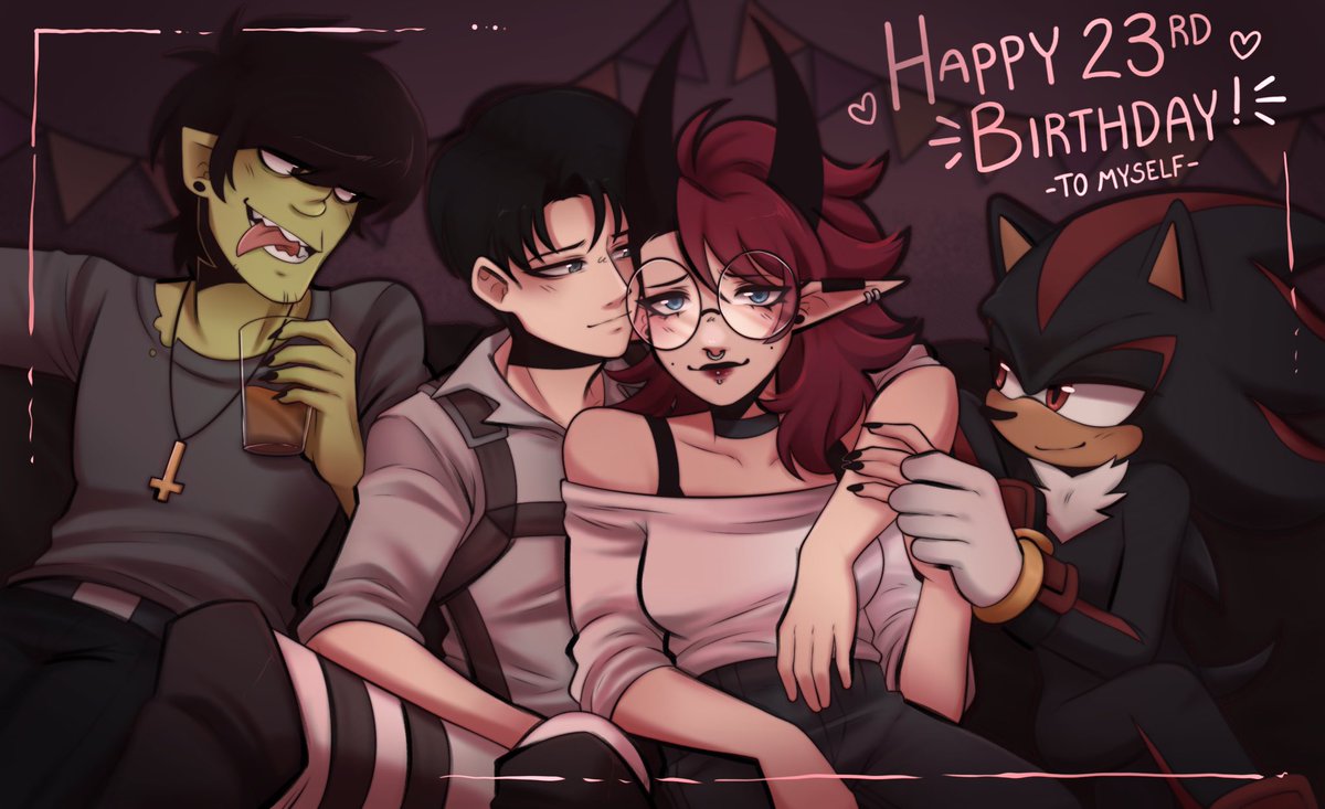 mochi_sir's tweet photo. BORN TODAY!!

Idk what to tag this so I’m just gonna tag the characters included haha—don’t crucify me

#shadowthehedegehog #murdocniccals #leviackerman #aot #sonicart #gorillazfanart https://t.co/j4cyzUmM9b