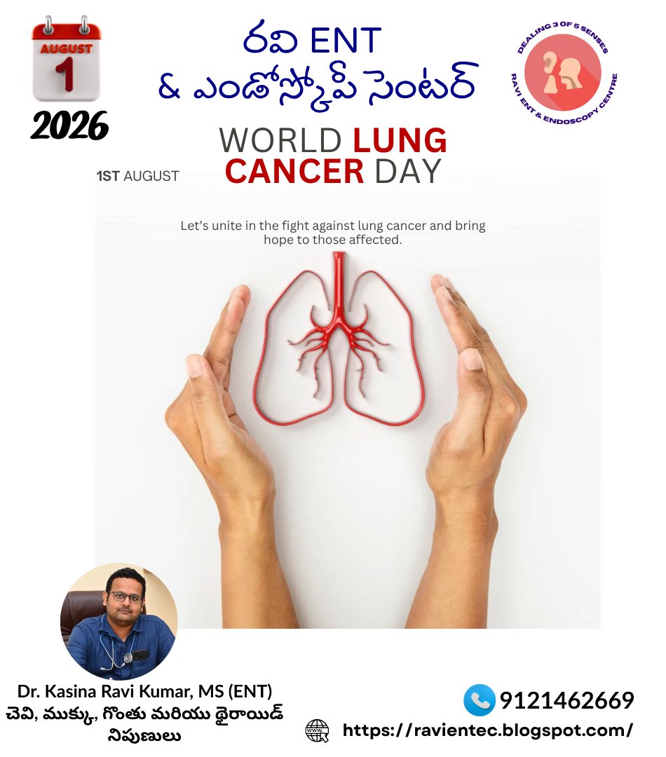 ravientec's tweet photo. 🌍 World Lung Cancer Day 2026 | 1 August

💙 Breathe Hope. Raise Awareness. Save Lives. 💙

👨‍⚕️ Dr. Kasina Ravi Kumar, MS (ENT)
🏥 RAVI ENT &amp; Endoscopy Center
📞 9121462669
🌐 https://t.co/AUxQww4GS0

#WorldLungCancerDay #ENTCare #RaviENT #EndoscopyCenter #DrKasinaRaviKumar https://t.co/AoaHcX8Ttl