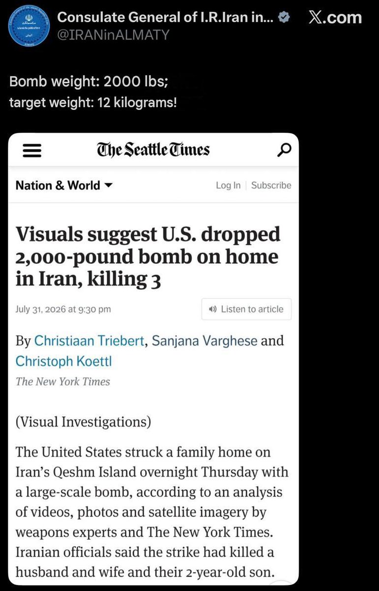 RT_com's tweet photo. IRAN: ‘BOMB WEIGHT — 2000 POUNDS

TARGET WEIGHT: 12 KILOGRAMS!’ https://t.co/PR1K0TmwvR