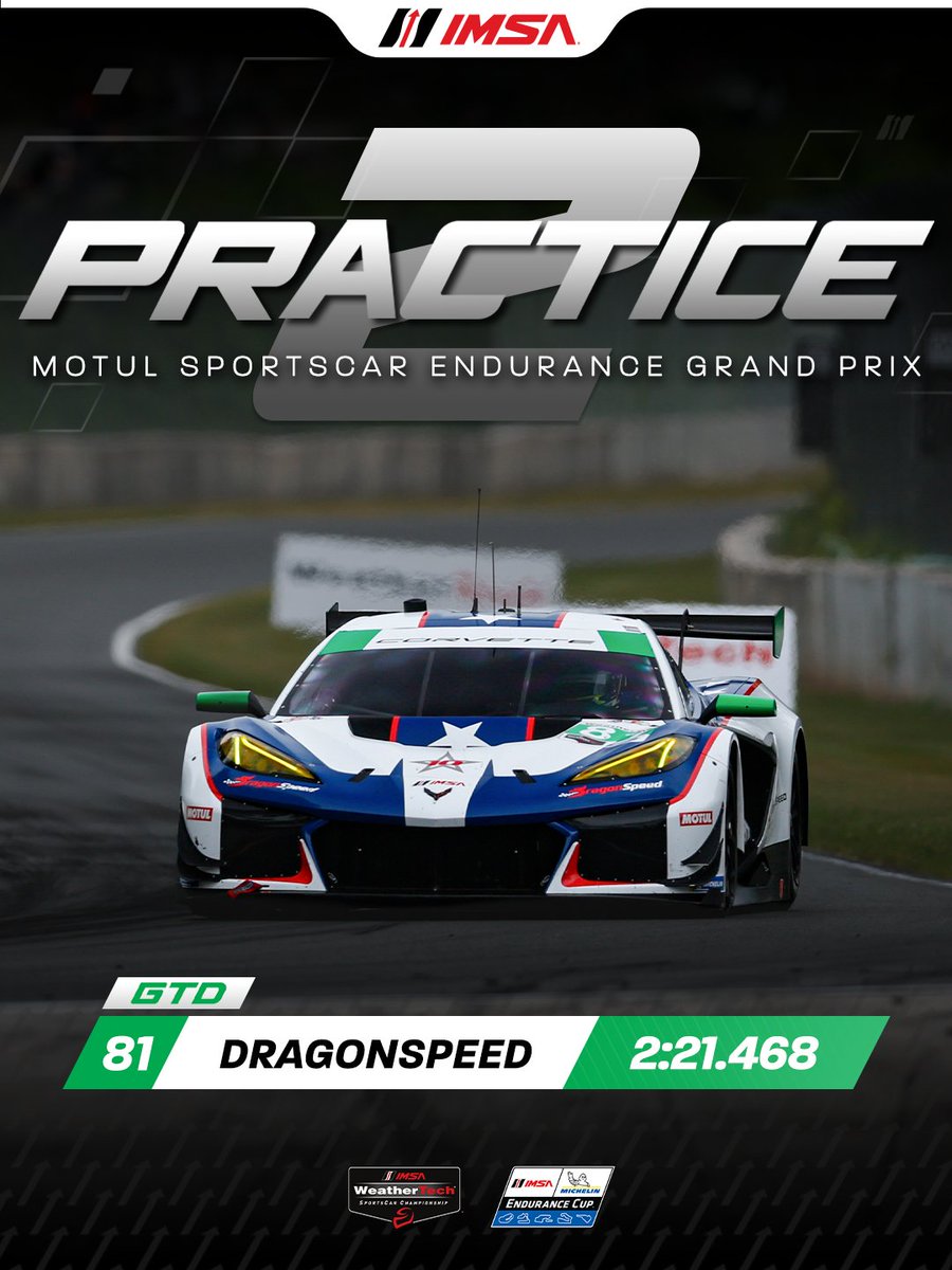 IMSA's tweet photo. Fastest in a rain filled Practice 2 at Road America! 

Motul SportsCar Endurance Grand Prix
🟢: Sunday, August 2 | 11:40AM ET
📺: Peacock
🌍: IMSA YouTube Live, IMSA .tv
📻: IMSA Radio https://t.co/3SJEH8fJRL