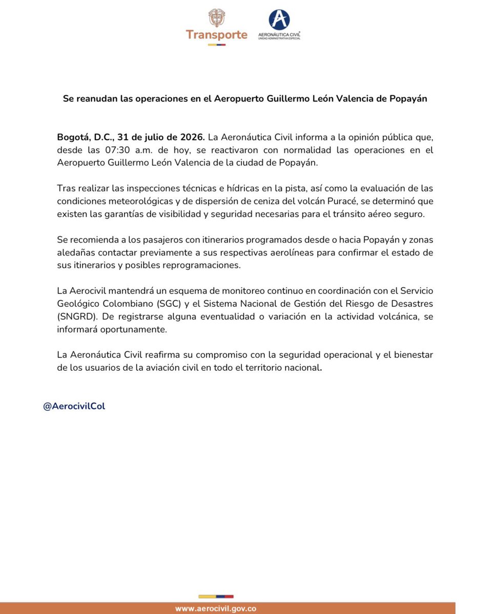 maosandoval1's tweet photo. ¿Por qué @avianca @aviancateguia canceló todos sus vuelos de ayer 31 de julio y hoy 01 de agosto desde y hacia Popayán?, si desde ayer a las 7 am la propia @AerocivilCol ordenó la reapertura del Aeropuerto Guillermo León Valencia y otras aerolíneas han aterrizado sin problemas? https://t.co/7L5PNcd0rT