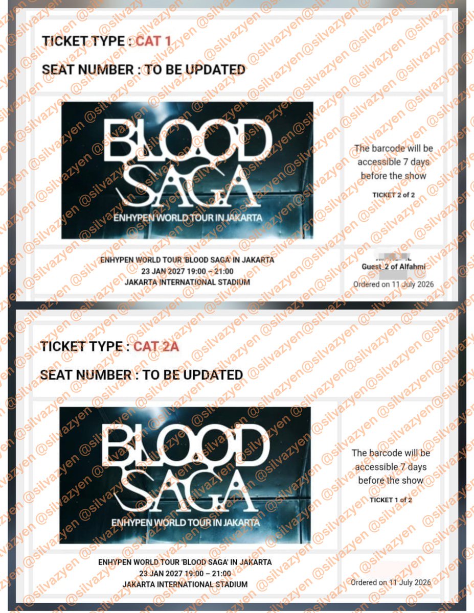 silvazyen's tweet photo. WTS ENHYPEN WORLD TOUR 'BLOOD SAGA' IN JAKARTA

🎟 CAT 1 Presale 💰4,3jt (2 Tix)
🎟 CAT 2A Presale 💰4jt (1 Tix)

✅️Proofs
✅️Pakai data sendiri,diurus sampai jd wristband
✅️Bs cicilan sampai hari H konser
✅️Tukar sosmed
✅️Bs VC/COD Bdg &amp; Tangerang

📩 IG: @ sunfox.silva https://t.co/tBBecAW2KP