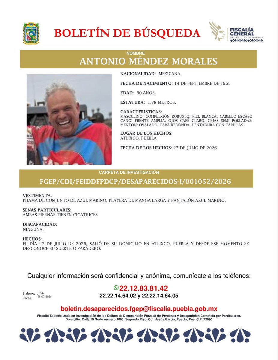 FlakInaSoy's tweet photo. Necesito de su ayuda, se trata de un amigo de la familia. Por favor compartan el boletín. 
Gracias. https://t.co/ILjYdxGbKX