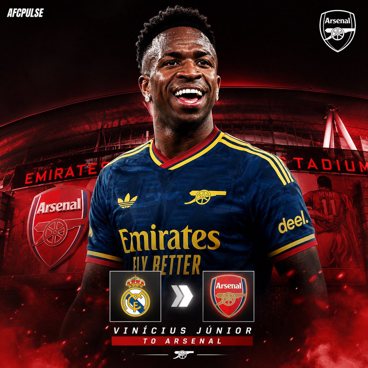 AFCPulse_'s tweet photo. 🚨 EXCLUSIVE: #RMFC are now 90% likely to accept Arsenal’s £115m + £10m add-ons offer for Vinícius Júnior.

The Brazilian’s refusal to renew and his desire to join #AFC have increased pressure on Madrid, who view the Gunners’ proposal as the best possible return.
@michelltac https://t.co/GA9vVgawRe