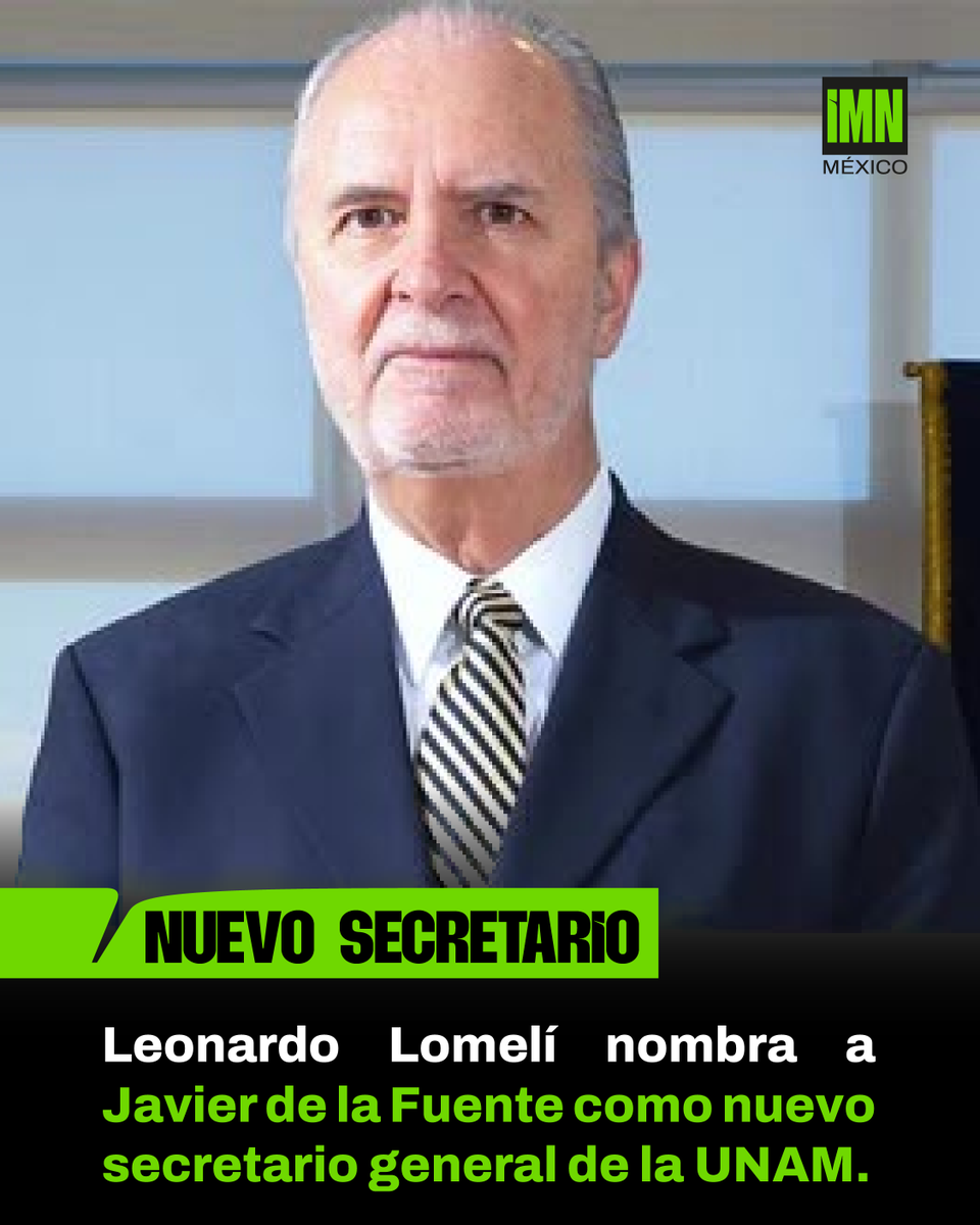 IMNoticiero's tweet photo. La UNAM tiene nuevo secretario general. Javier de la Fuente Hernández fue designado por el rector Leonardo Lomelí para sustituir a Patricia Dávila Aranda.

#IMN #IMNNoticias #UNAM #Educación #México https://t.co/0HiSlbj0z4