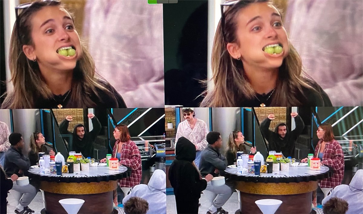 peelmesoftly's tweet photo. yash thog &amp; lyric start doing chubby bunny w grapes 🍇 

#bb28 https://t.co/eGMSSNxopq