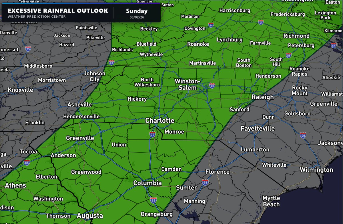 wxbrad's tweet photo. Scattered downpours over the next 3 days could lead to flash flooding. We are under low to medium risk for flooding. Which means localized flood risk, but not everywhere. #cltwx #ncwx #scwx #wcnc https://t.co/Cj8sW5RfWL
