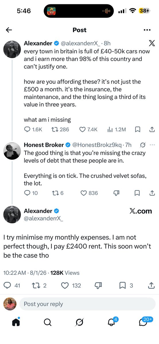 iSlimfit's tweet photo. Someone paying £2,400 a month in rent shouldn’t be criticising someone paying £500+ a month for a car. 🤷🏽‍♂️ https://t.co/Rad5dgHwsV