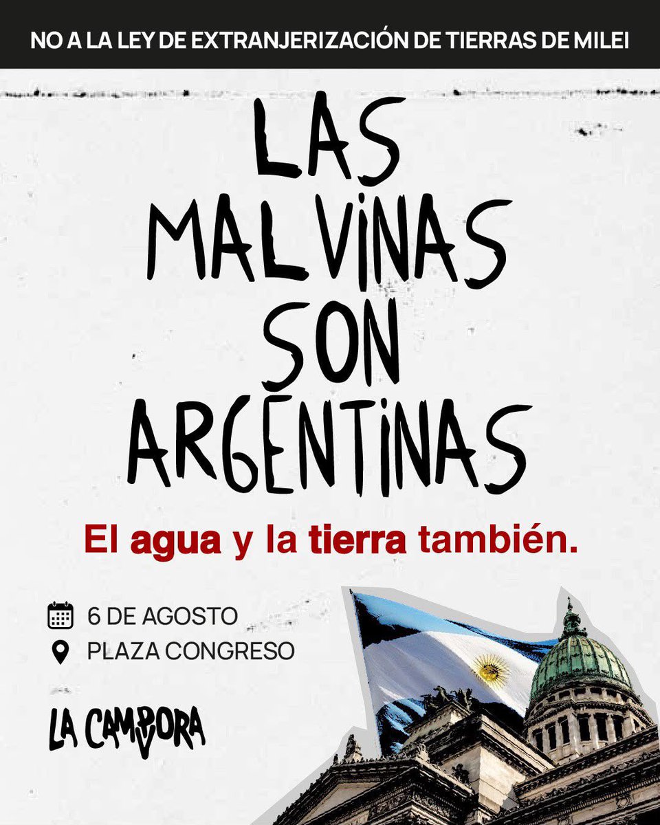 danyvilar's tweet photo. El 6 de agosto vamos todos al Congreso. No a la ley de extranjerización de tierras de Milei. https://t.co/DnjyLkK93o