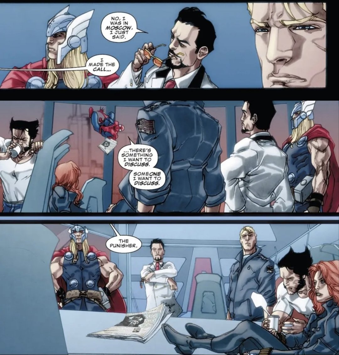 mariko62378's tweet photo. @Literalykhloe @unwitheredtruth after this panel Frank defeated Peter and ran. then Peter literaly go calls the whole AVENGERS to hunt him down 😭✌️Frank end up being locked in an undersea prisoner https://t.co/Zi5iWpfm6Y