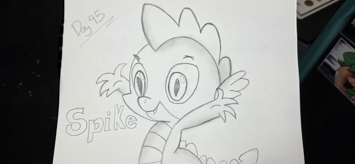 HondaEarthPony's tweet photo. Day 45 of 100 of sketching every day:

I'll be totally honest and say that this isn't my best work. Yesterday I forced myself to draw when I had little motivation and today was the same. It's been getting a bit repetitive lately and doing it every single day is getting a bit old. Some days I want to, other days I'm like eh.. but I guess that is normal. Either way, Spike!

#mlp #mlpsketch #spikemlp #drawingpractice