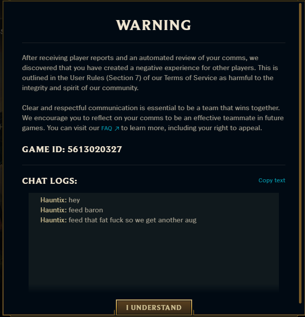 TeeRoy_Jenkins's tweet photo. I think league of legends may be the only game you can get banned by calling an npc fat. https://t.co/DMHoLEHaVF