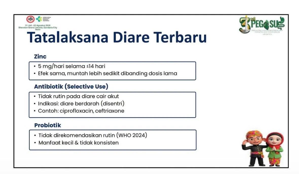 taurosze's tweet photo. 🚨🚨Update terapi DIARE anak terbaru : ZINC 5 mg segala usia. Karena efektifitas sama dengan dosis sebelumnya (10-20mg/hari), namun efek samping muntah lebih sedikit. 👦🏻👧🏻

Pegasus 1 Agustus 2026; Pediatric Gastroenterologi Hepatologi UKK IDAI￼ https://t.co/bMFNC73yte