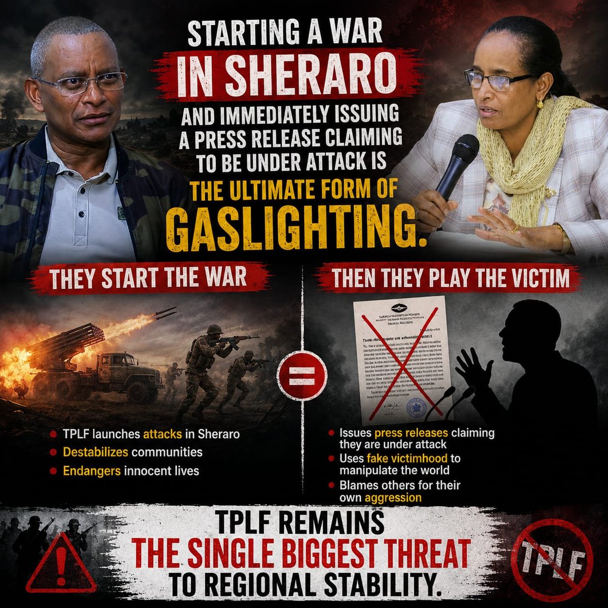 umoti1's tweet photo. Starting a war in Sheraro and immediately issuing a press release claiming to be under attack is the ultimate form of gaslighting. TPLF remains the single biggest threat to regional stability. #TPLFLies #TPLFIsTheThreat #StopTPLF #Ethiopia #HornOfAfrica https://t.co/9eyJTUzAI5