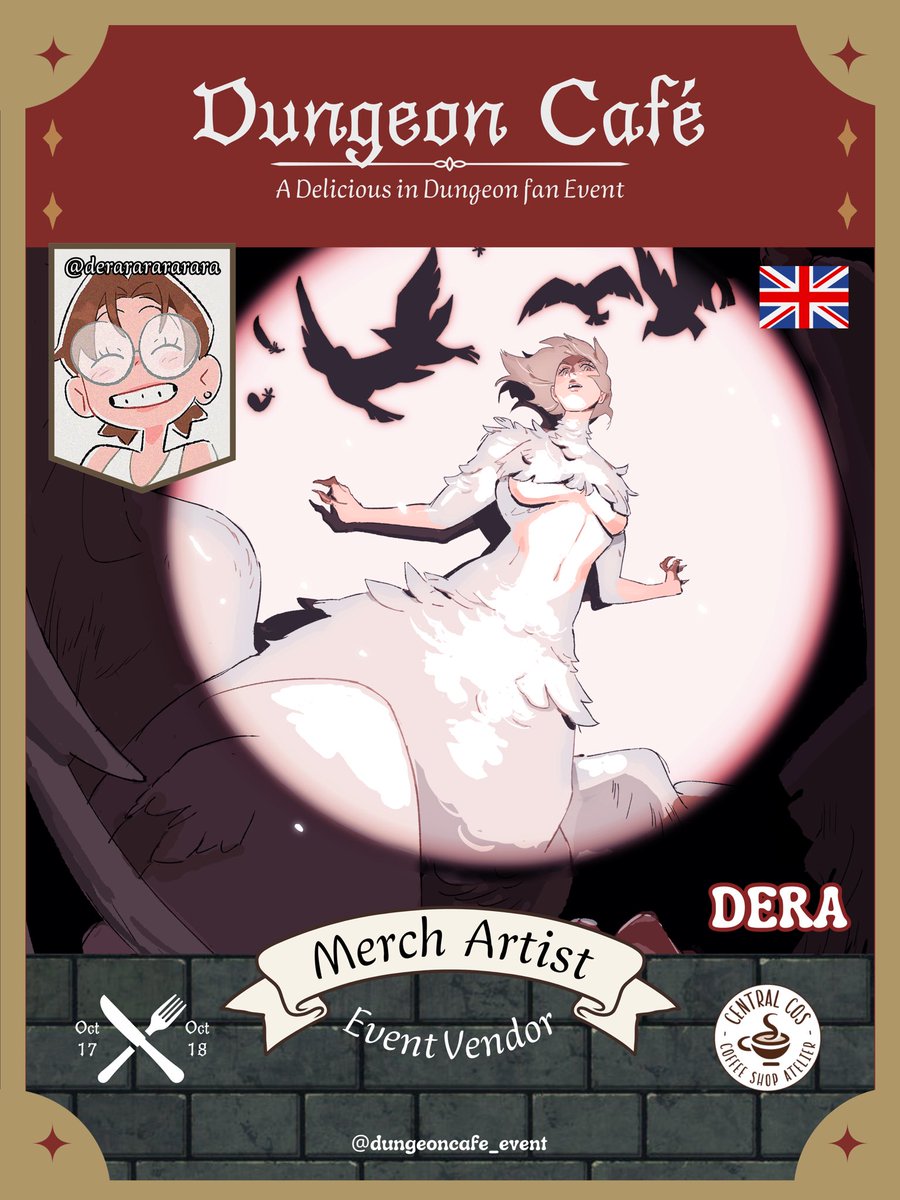 dungeon_cafe's tweet photo. MERCH ARTIST REVEAL 🍄💨

Please welcome Dera !

🗝️ Dungeon Cafe, a Dungeon meshi fan Event
📍Central cos café, Paris 🇫🇷
📆 October 17 &amp; 18

#deliciousindungeon #dunmeshi https://t.co/WqQoVSQxdr