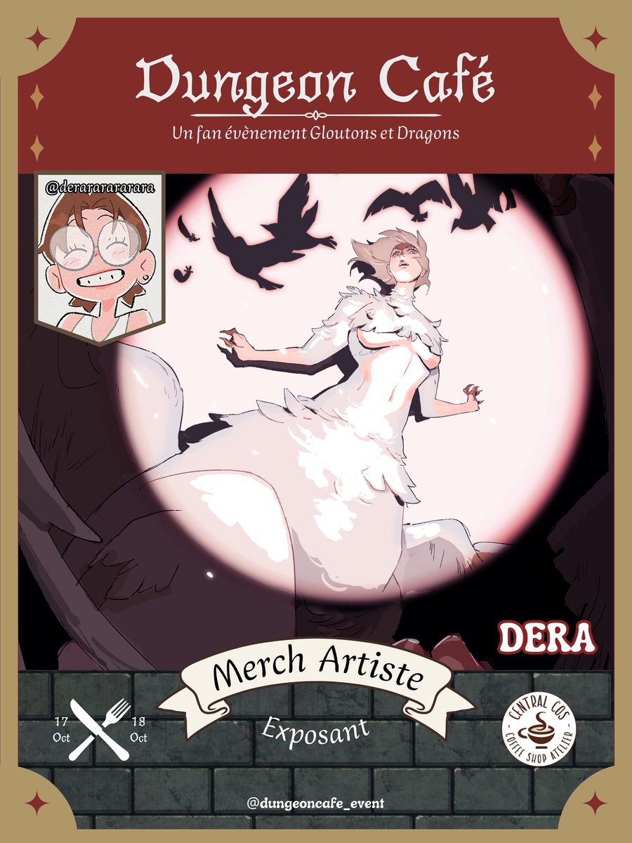 dungeon_cafe's tweet photo. ANNONCE ARTISTE 🍄💨

Veuillez accueillir Dera !

🗝️ Dungeon Cafe, un fan event Dungeon meshi
📍Central cos café, Paris 🇫🇷
📆 17 &amp; 18 Octobre

#gloutonsetdragons #dunmeshi https://t.co/cu5V1ij0xw