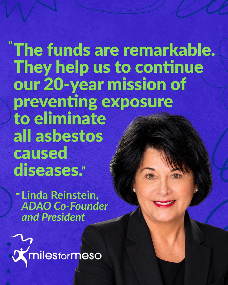 milesformeso's tweet photo. For 20 years, @Linda_ADAO has fought to prevent asbestos exposure and end the diseases it causes.

Events like Miles for Meso help make that mission possible. Read more: https://t.co/hZzncSu1K2 https://t.co/7YXpgP1LBO