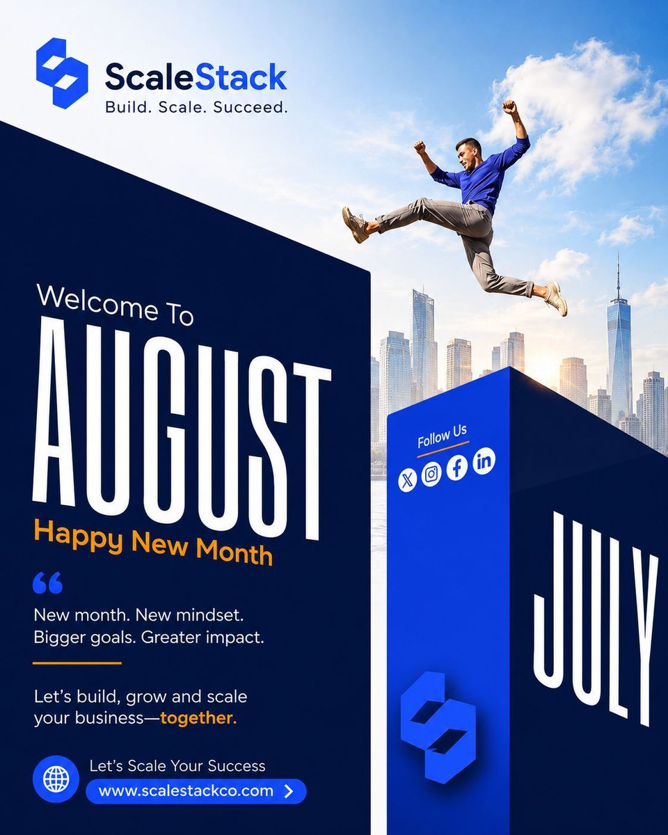 ScaleStack0's tweet photo. Hello, August! 🚀
New month. New opportunities.
Build smarter. Scale faster. Grow with confidence.
Ready to scale your business?
https://t.co/ZYh05u1K4G #ScaleStack #BusinessGrowth #AI #SEO https://t.co/PpQQwSG0gs
