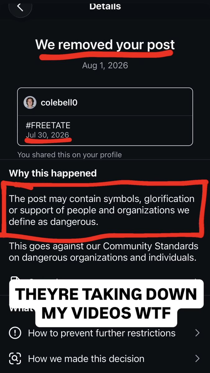 therealworld_ai's tweet photo. 🚨BREAKING: Instagram is now banning and censoring any content that shows support to Andrew Tate ‼️

#FREETHETATES 💔 https://t.co/6zP3icByRU