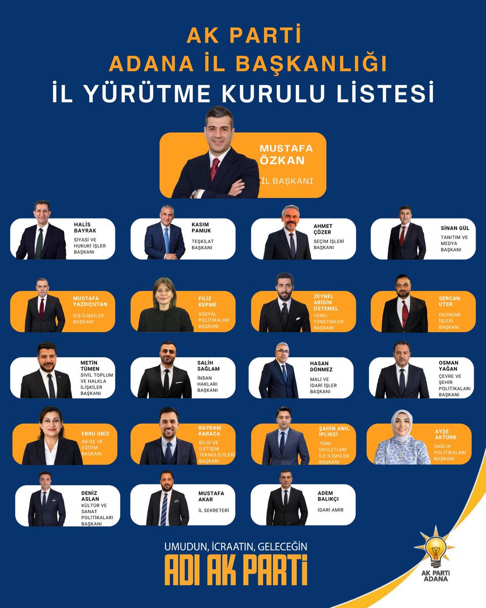 avmustafaozkan's tweet photo. Türkiye Yüzyılı vizyonunda,  Cumhurbaşkanımız ve Genel Başkanımız Sayın Recep Tayyip Erdoğan’ın liderliğinde;  İl Yürütme Kurulu üyelerimiz hayırlı olsun.

Görev alan tüm yol arkadaşlarımıza muvaffakiyetler diliyor, yeni dönemin Adana’mız, teşkilatımız ve ülkemiz için hayırlara vesile olmasını temenni ediyoruz.

@omerrcelik @abuyukgumus @yahyacelik_ @ozmehmetemin