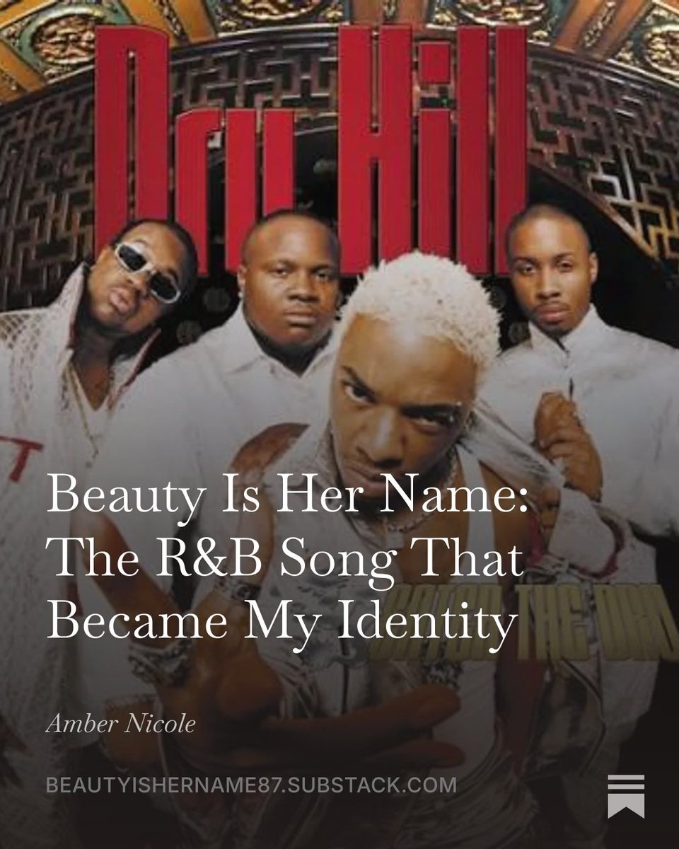 She_IsAWriter's tweet photo. If you love Dru Hill and the song "Beauty," you are going to love my latest Substack essay.

Beauty Is Her Name: The R&amp;B Song That Became My Identity

Read it here: https://t.co/smqbtEMM8L⁠� https://t.co/UXAcoS7kHm