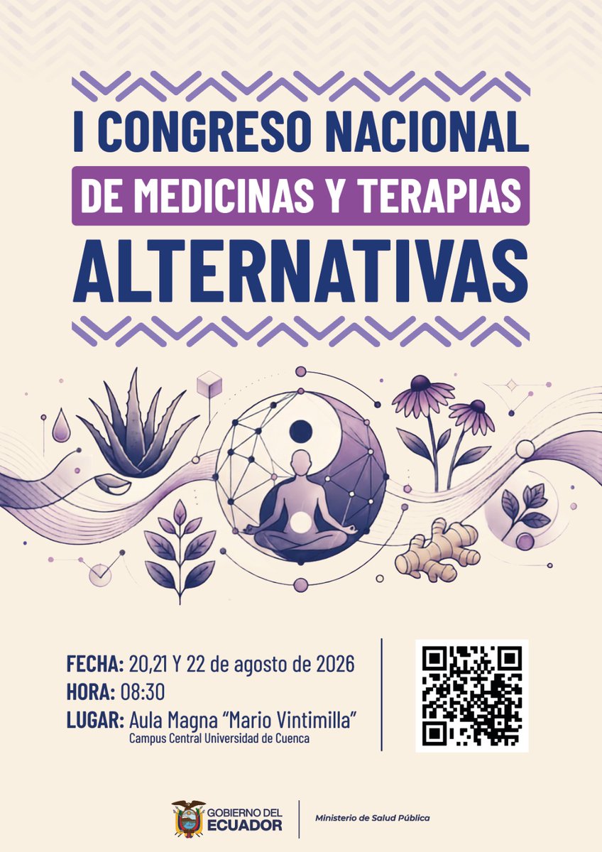 Salud_Ec's tweet photo. Te invitamos a participar en el I Congreso Nacional de Medicinas y Terapias Alternativas, un espacio para el intercambio de conocimientos, experiencias y buenas prácticas que promueven el bienestar desde un enfoque complementario. 🇪🇨 https://t.co/iCDB3t1YEu