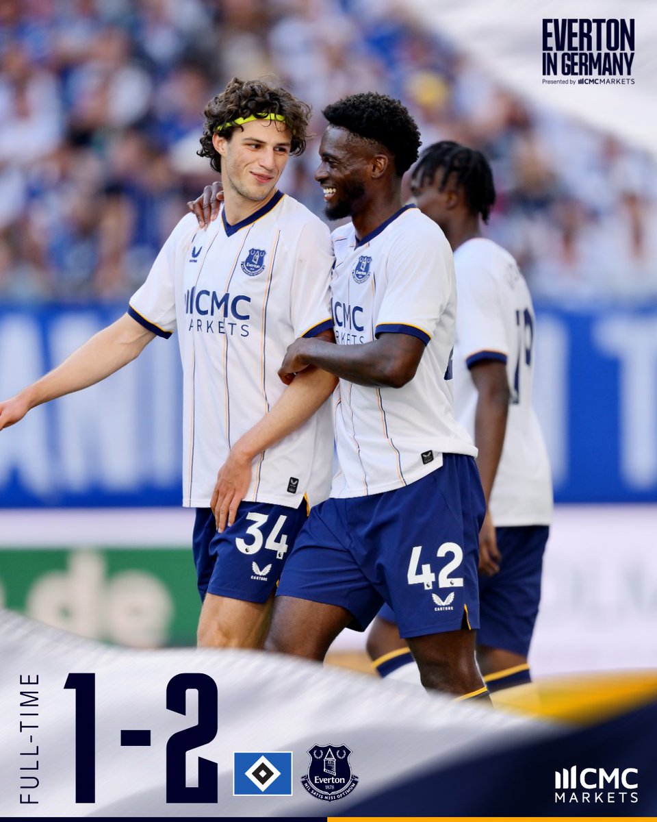 Everton's tweet photo. FT. Victory in Hamburg thanks to Röhl and a late own goal.

Good luck for the season, @HSV! 🤝 https://t.co/UArWYU0HyP